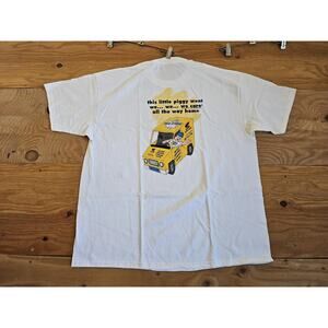 Vintage We Care Little Piggy T-Shirt, Funny Parody, White Yellow Sz XL